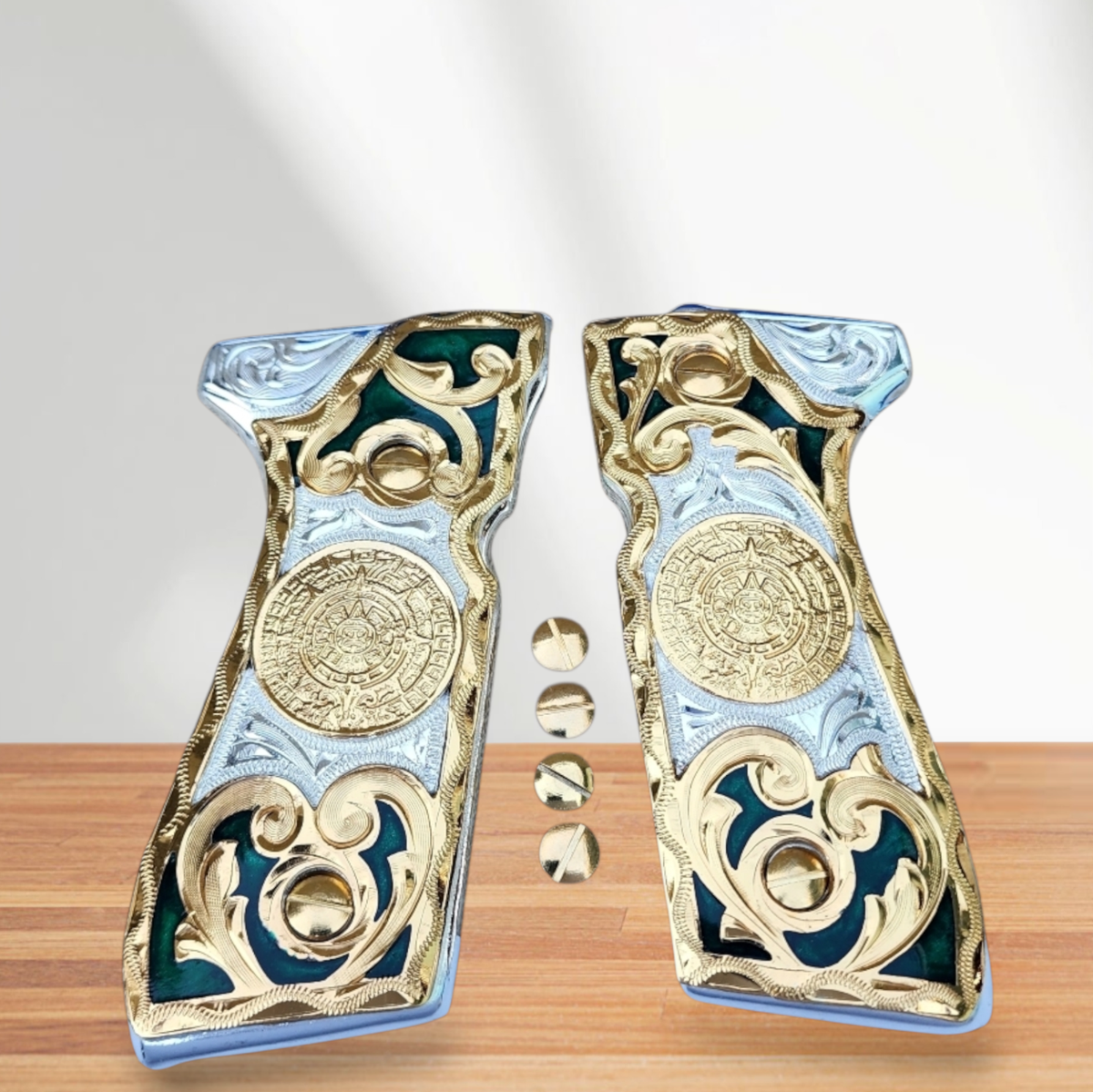 Cachas Calendario Azteca Chapeadas De Oro Premium Beretta 92fs gun