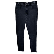 Kancan Womens Black Wash High Rise Skinny Jeans Frayed Hem Size 13/30