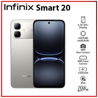 (New) Infinix Smart 20 4GB+64GB TITANIUM Dual SIM Unlocked Android Cell Phone