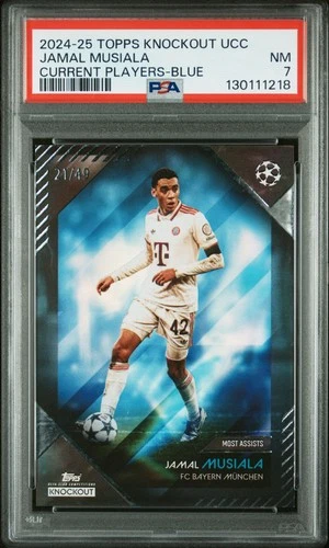 2024-25 TOPPS KNOCKOUT UEFA CLUB COMPETITIONS BLUE JAMAL MUSIALA 21/49 PSA 7
