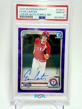 2020 Bowman Draft Evan Carter 1st Prospect Purple Refractor AUTO #/250 PSA 10 