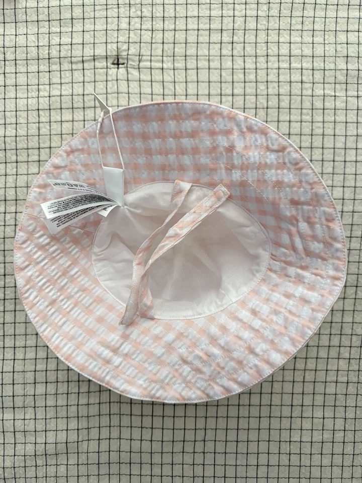 janie and jack baby girl 0-3 months Seashell pink gingham Seersucker sun hat - Image 3 of 4