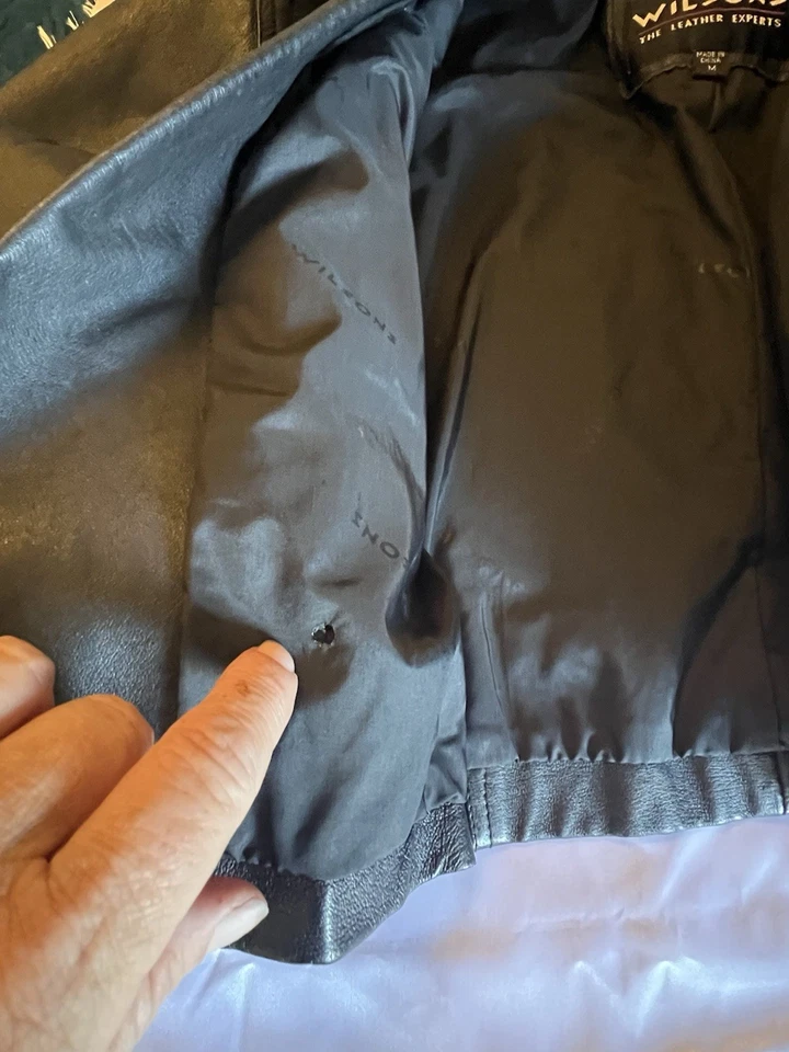 Chaqueta de Cuero Wilsons Años 90 De Colección Mujer Med Cuero Negro Moto Crop Geniune Motociclista Foto 4 de 4