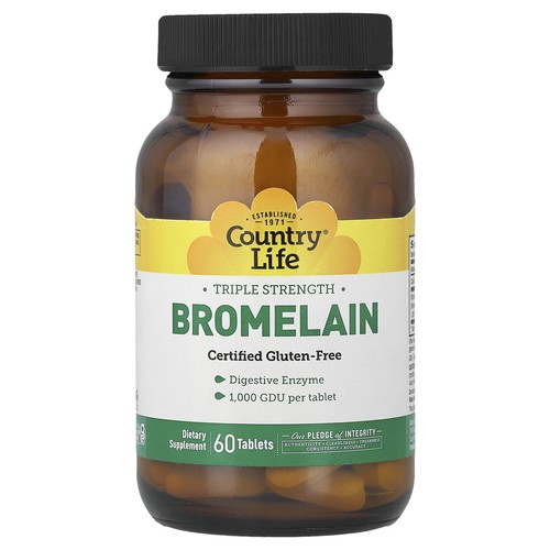 Country Life Bromelain Triple Strength 500 mg 60 Tablets No Artificial Flavors ,