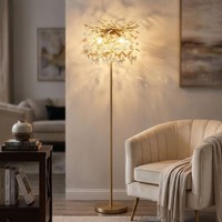 Stehleuchte Stehlampe Esszimmerleuchte Gold Glaskristalle 5 Flammig H 155 Cm