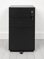 Black 3 Drawer Metal Filing Cabinet Lockable Office Storage Mobile Under Desk
