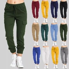 Ladies Combat Cargo Trousers Womens Stretch Elasticated Waist Jogger Cargo Pants