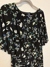 Chaps Dress Women’s L Sheath Black Floral Short Sleeve Spring Easter Business