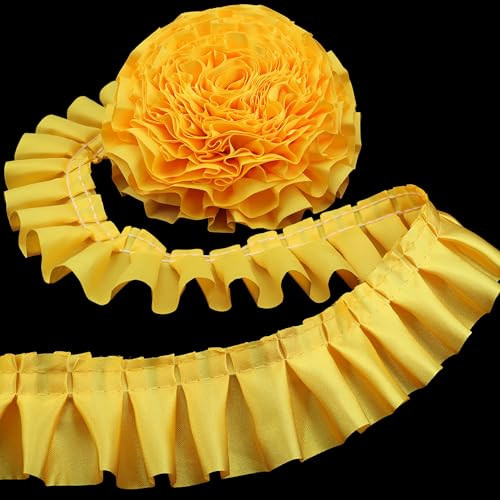 Yellow Ruffles Design Yellow Ruffle Pleated Lace Trim Satin Ribbon Gather Ruffle Edge for ...