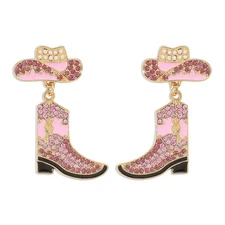 Cowgirl Boot Earring for Women Rhinestone Western Cowgirl Boots Hat Earrings Boh