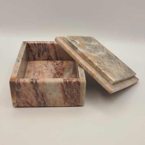 Vtg Pink Marble Trinket Box W Lid Stone Storage Jewlery Vanity Carved - Picture 5 of 11