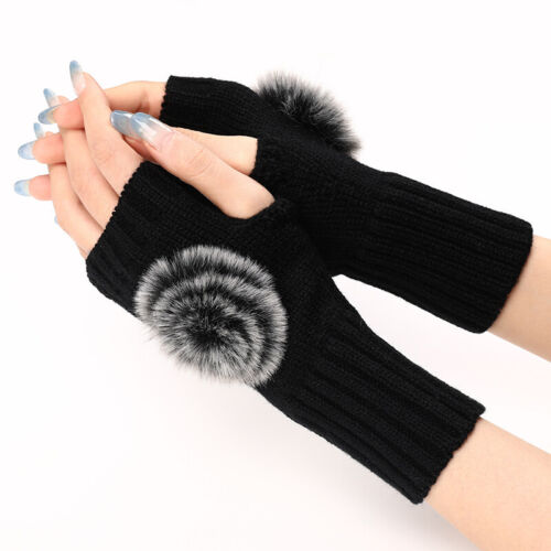 Männer Frau Winter Warme Fingerlose Handschuhe Halb Finger Gestrickte K - Bild 7 von 21