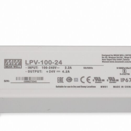 Transformador LED 24V 100W MW IP67 pozo medio LPV-100-24 SNT 24V/DC/0-4,2A/ 100W IP67 - Imagen 2 de 3