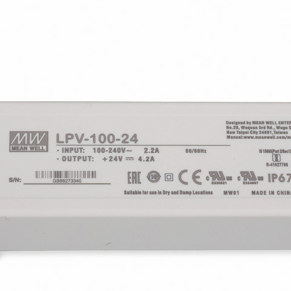 LED Trafo 24V 100W MW IP67 Mean Well LPV-100-24 SNT 24V/DC/0-4,2A/ 100W IP67 - Bild 2 von 3