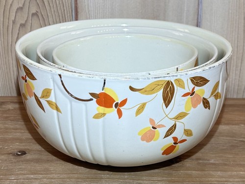 Vtg Halls Superior Set of 3 Quality Kitchenware Autumn Leaf Mixing Serving Bowls - Picture 11 of 12
