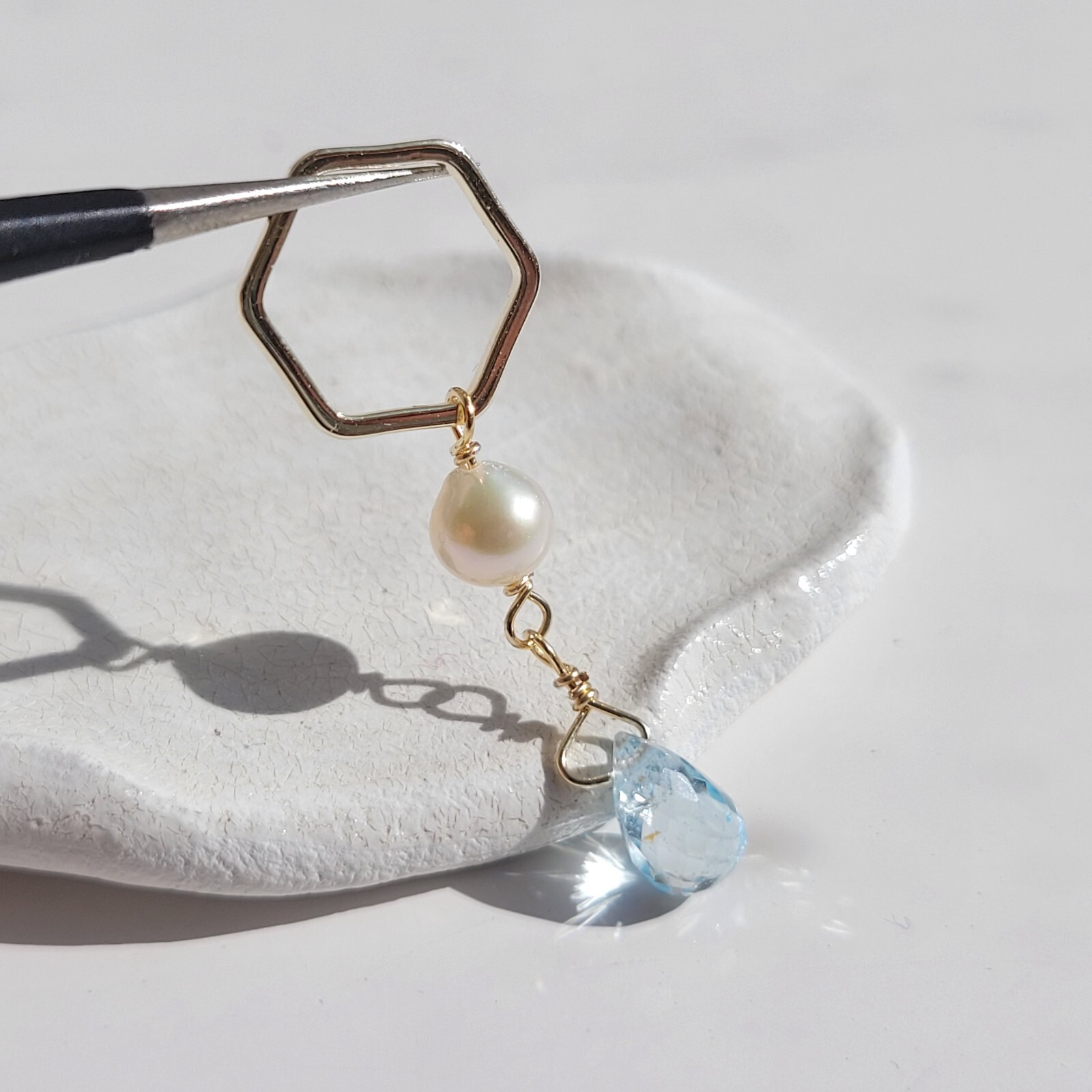 Pendentif en or jaune 14ct topaze bleue et perle de culture véritable pour collier femme