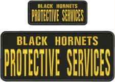 BLACK HORNETS P S EMB PATCHES 4X10 & 2X5 HOOK ON BACK GOLD ON BLACK