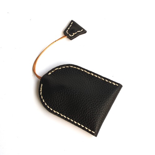 Handmade Leather Drawstring Key Pocket with Snap Button,Key Case Black - Picture 5 of 10