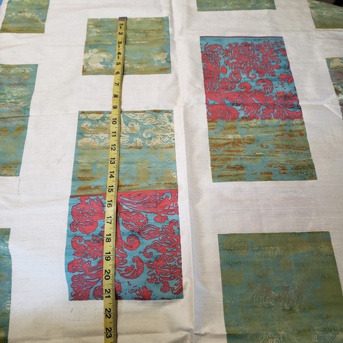 Dupion Silk Panel Curtaining Print Teal Green Pink Squares ~54" x ~38" Abstract - Picture 3 of 10