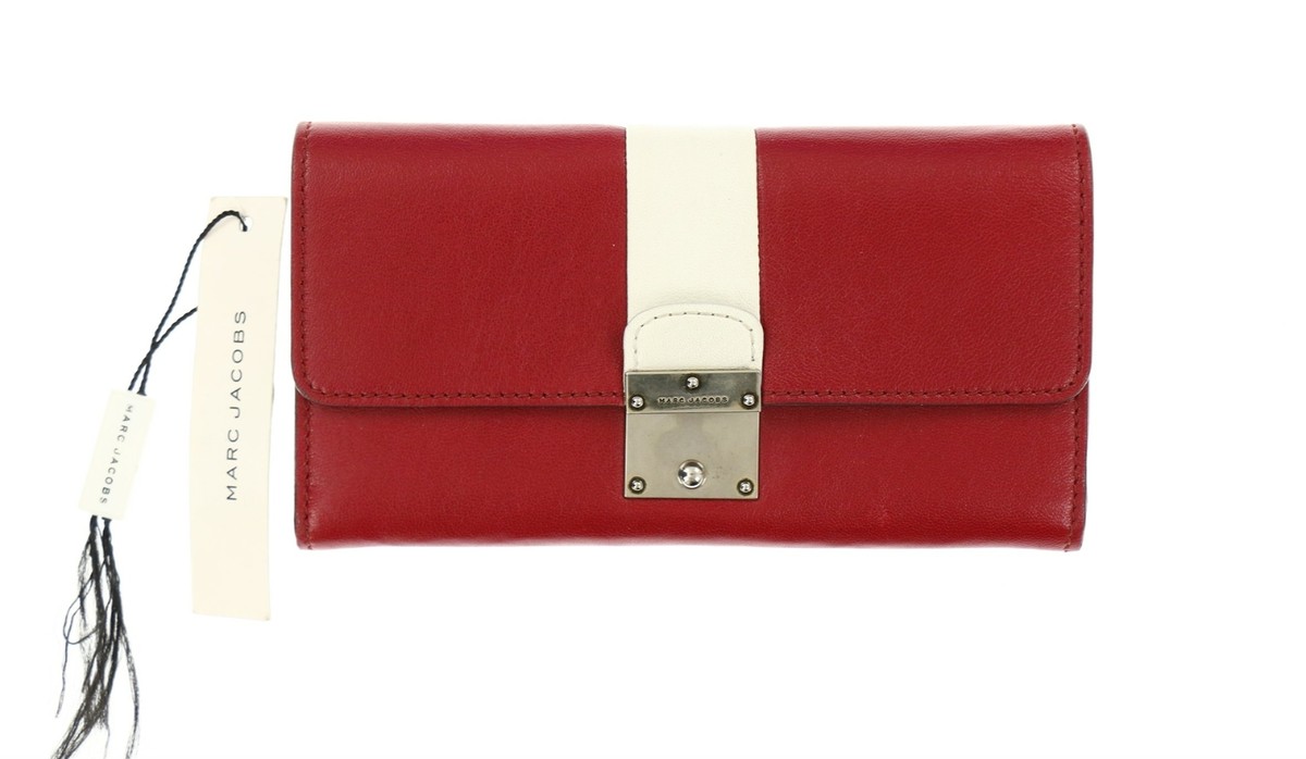 Marc Jacobs 250762 Womens Color Block Leather Wallet Red Ivory | eBay