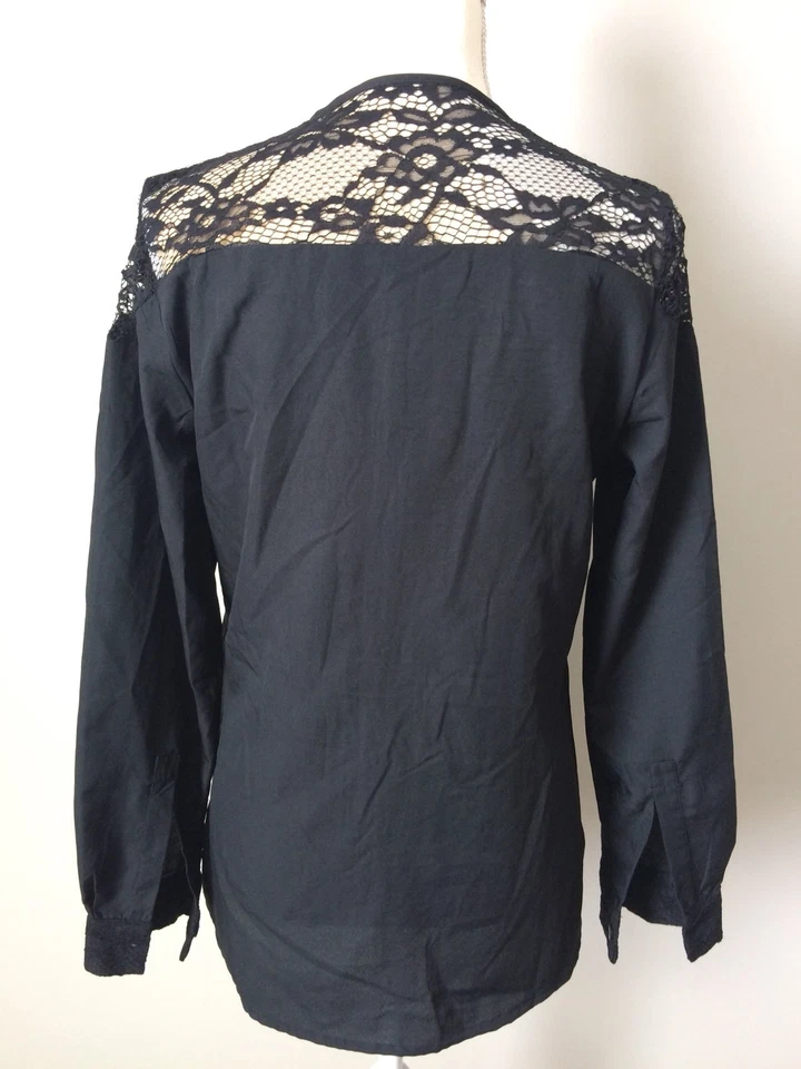 KAS Designs Womens Black Shirt Top Long Sleeve Lace Panel Tunic Size Small S*** - Image 2 of 4