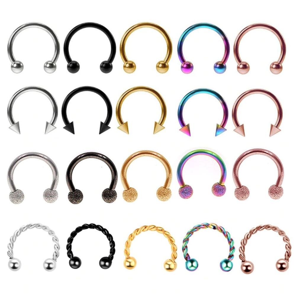10PCS Stainless Steel Horseshoe Bar Lip Nose Septum Ear Ring Stud