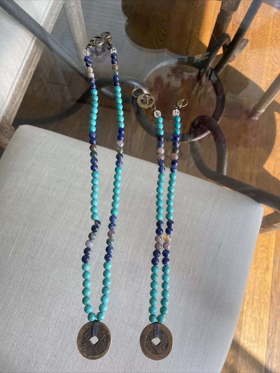 Energy Muse 2 good health necklaces turquoise with a tie t coin