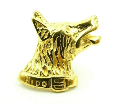 UnoAerre 18k Yellow Gold 750 Fido K9 Dog Wolf Single Stud Mens Earring 