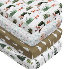 4 Pack Woodland Forest Animals Wood Neutral Unisex Fitted Baby Crib Sheets Se...