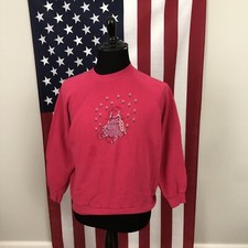 vtg 80s Bunny Rabbit Floral Stitched Easter Sweatshirt women's XL usa made e366p