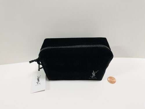 Bolsa de viaje de terciopelo negro Yves Saint Laurent YSL maquillaje belleza cosméticos - Imagen 2 de 6
