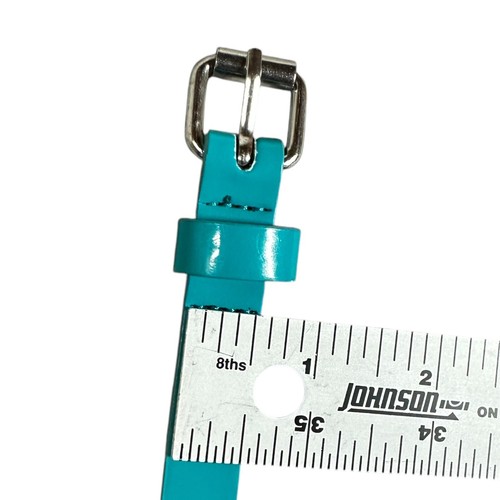 Girls Skinny Slim Teal Blue/Green Dress Belt Silver Tone Buckle Size 4-5 Cutout - Picture 3 of 7