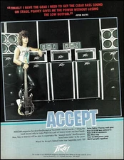 Accept band Peter Baltes 1985 Peavey Bass guitar amps ad 8 x 11 advertisement