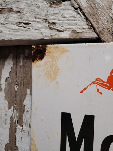 VINTAGE MOBIL PORCELAIN SIGN GAS STATION SERVICE GARAGE BATTERY CHARGER TESTER - Picture 12 of 12