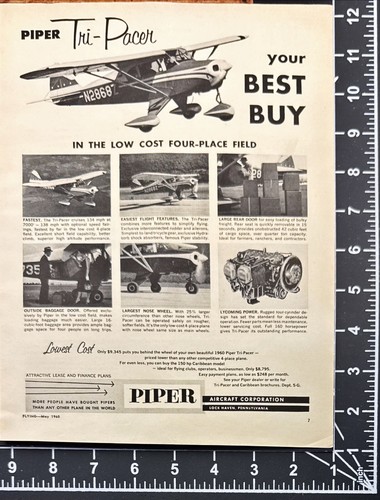 1960 Piper Tri-Pacer Aircraft Vtg Print Ad Lock Haven PA - Picture 2 of 6