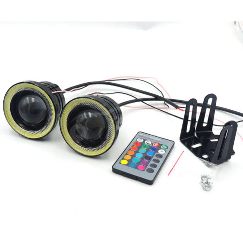 Противотуманные фары 2x3 дюйма RGB светодиодные прожекторы ходовые с белыми кольцами COB Angel Eyes Halo - Изображение 3 из 4