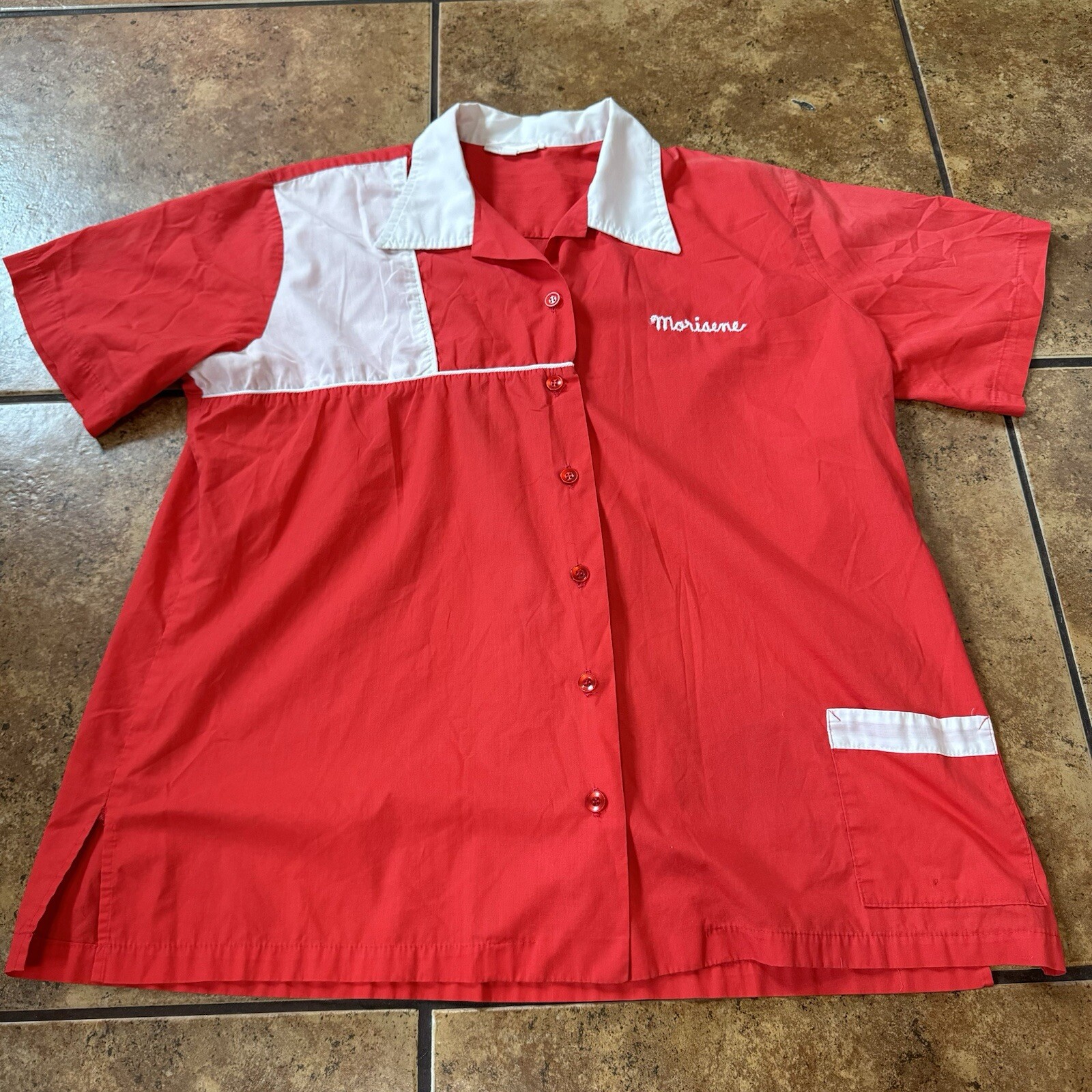 VTG Bowling Shirt Chain Stitched Red Embroidered 60s 70s Sz 44