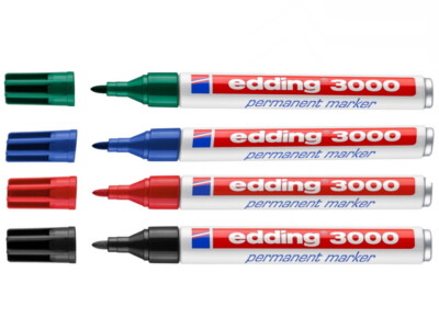 4x Edding 3000 Permanentmarker 4 versch. Farben Wasserfest marker 1,5 - 3 mm