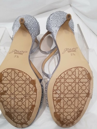 Jewel Badgley Mischka Kitten Heels Evening Shoes Silver Sparkly Women's US 5.5 M - Picture 11 of 12