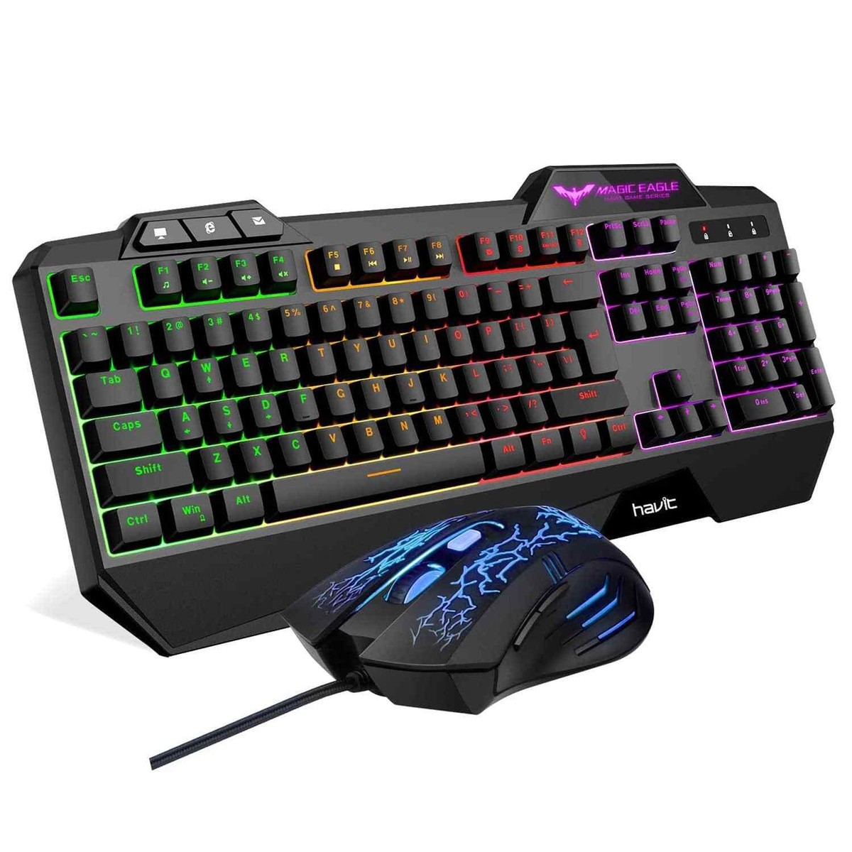 【未使用】 HAVIT MAGIC EAGLE ゲーミングマウスキーボードセット HV-KB558CM 有線 ブラック Y0623 HAVIT HV-KB558CM Rainbow Backlit Gaming Keyboard and Mouse Combo