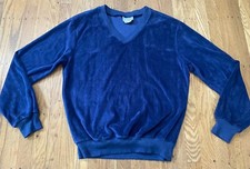 1970s Velour LOUNGE Style Sweatshirt,V Neck.medium/made USA.midnight Blue