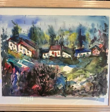 Original Watercolor Painting “The Village” 18x24” Unframed Large Size Beautiful!