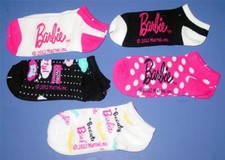 Mattel BARBIE Doll 5 Pack No-Show Socks Size 9-11 TOO CUTE  NOS S66