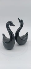 vtg pair of Hallmark crowning touch black glass swans
