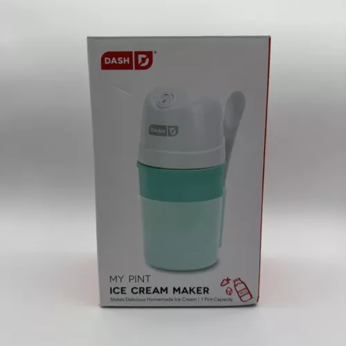 Dash My Pint Ice Cream Yogurt Sorbet Maker Aqua & White With Mixing Spoon New