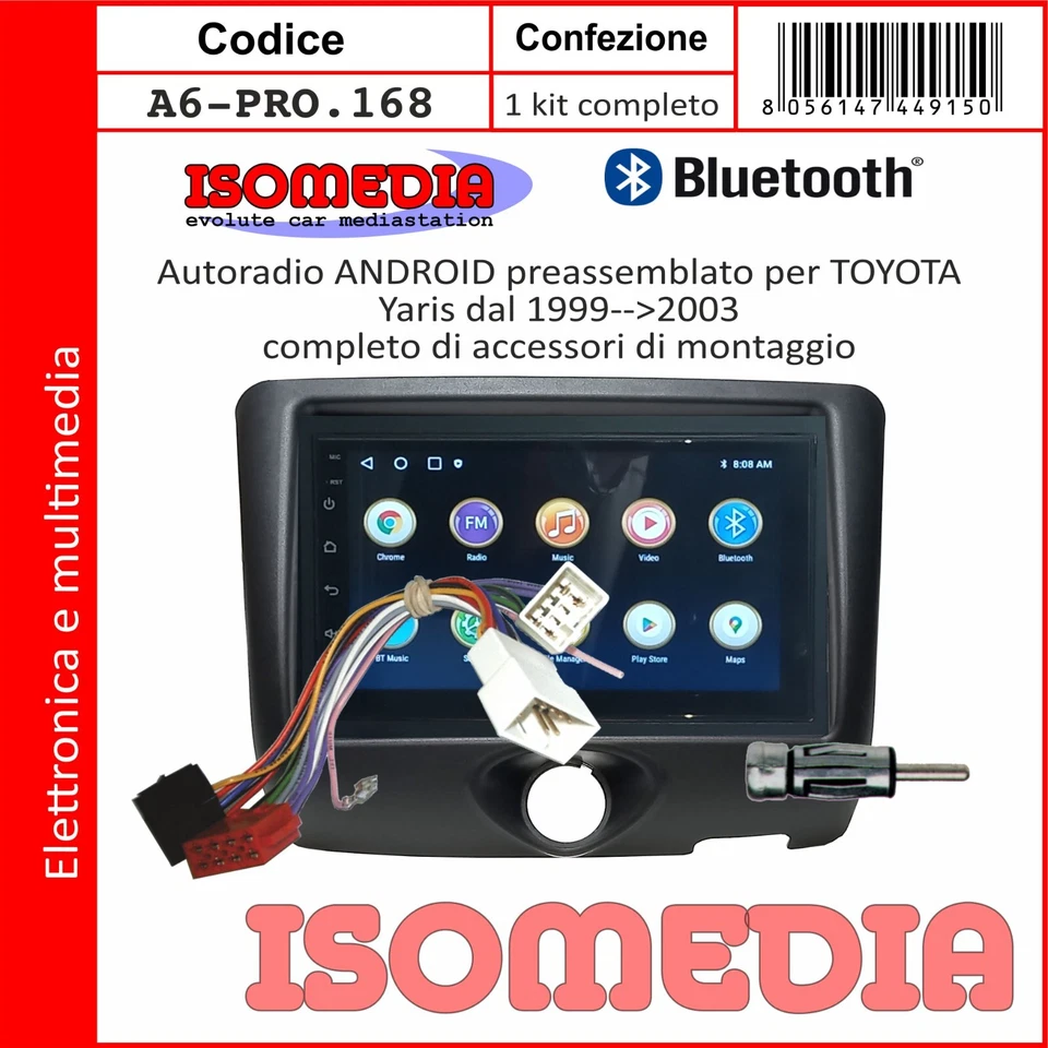 AUTORADIO ANDROID COMPATIBILE TOYOTA YARIS 1999 A 2003 4 + 64GB BT- USB - Immagine 3 di 4