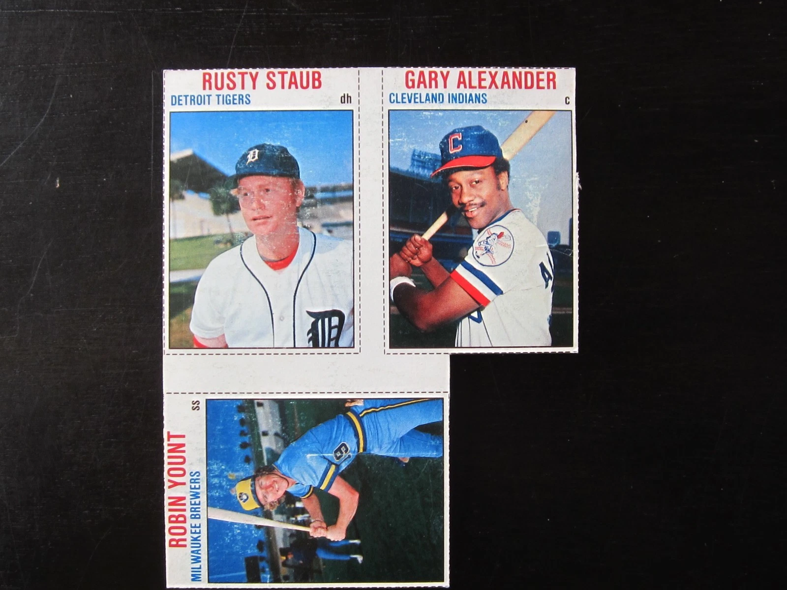 1979 Hostess 3 Card Panel #55 Robin Yount #56 Rusty Staub #57 Gary Alexander