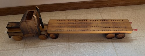 Vintage Wooden Flat bed Semi Truck Cribbage Board Game 4 Pegs 23" Long Together - Picture 8 of 9