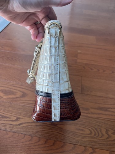 Brahmin Pecan Brown Ivory Crocodile Embossed Leather Mini Asher Top Handle Tote - Picture 11 of 13
