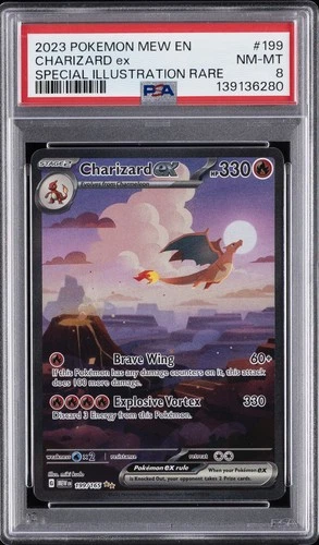 2023 POKEMON MEW EN-151 SPECIAL ILLUSTRATION RARE #199 CHARIZARD EX PSA 8